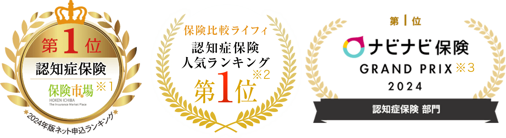 保険比較サイト各社の認知症保険第1位のメダル