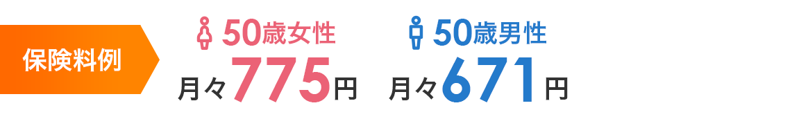 保険料例 50歳女性 月々775円 50歳男性 月々671円