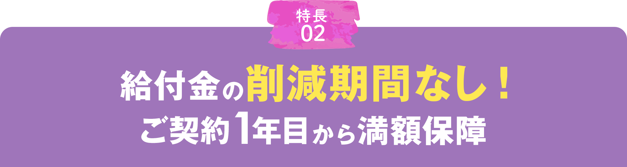 特徴02 給付金の削減期間なし！ご契約1年目から満額を保障